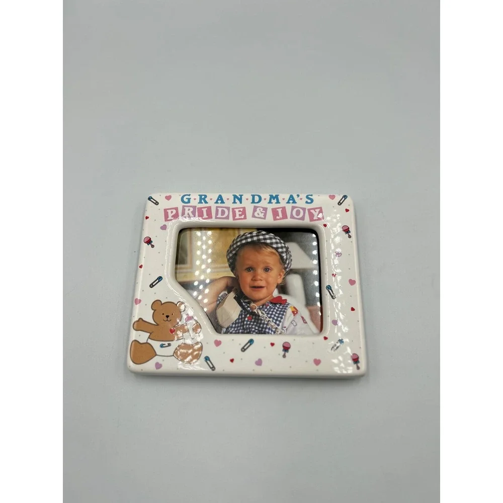 Vintage Ganz‎ Ceramic Picture Frame Grandmas Pride and Joy Teddy Bear White Pink
